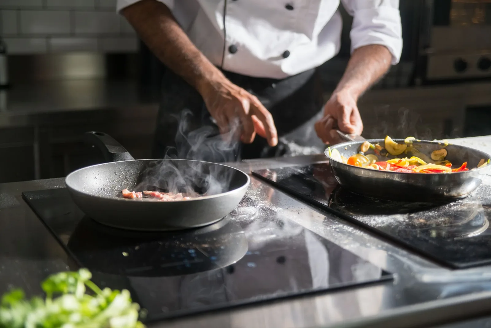 Frying in a pan on a home stove