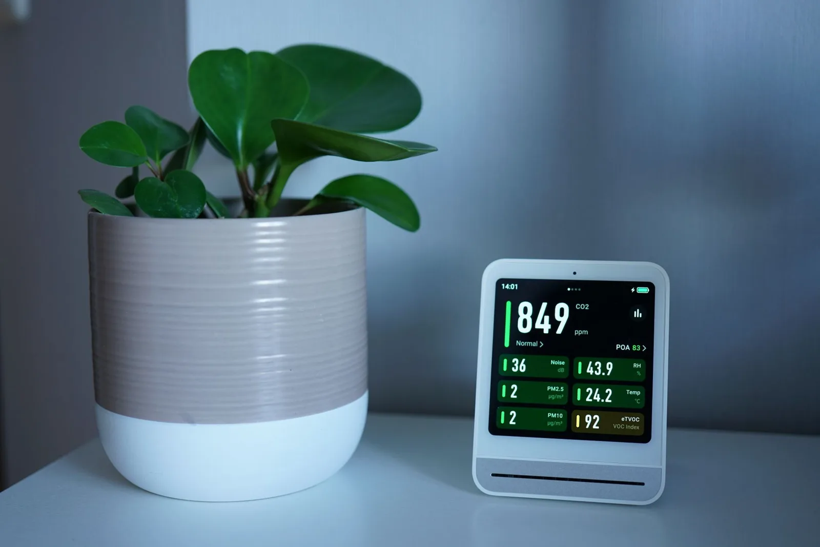 An air purifier working in a bright living room